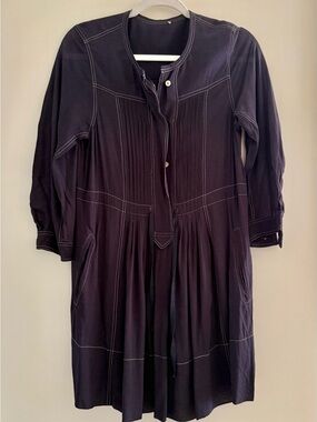 Isabel Marant Navy Blue Button-Front Long-Sleeve Dress size small